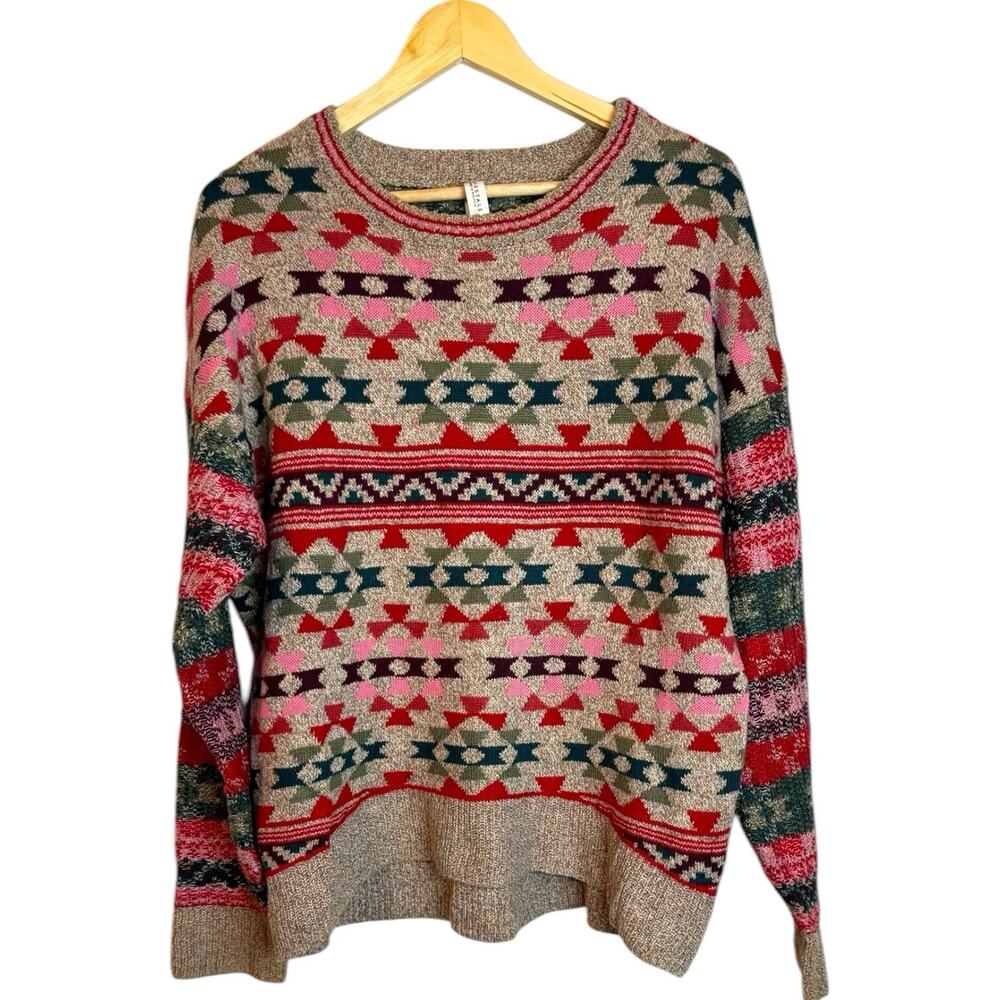 Aeropostale Colorful Aztec Southwestern Fair Isle Pullover Knit Sweater Large